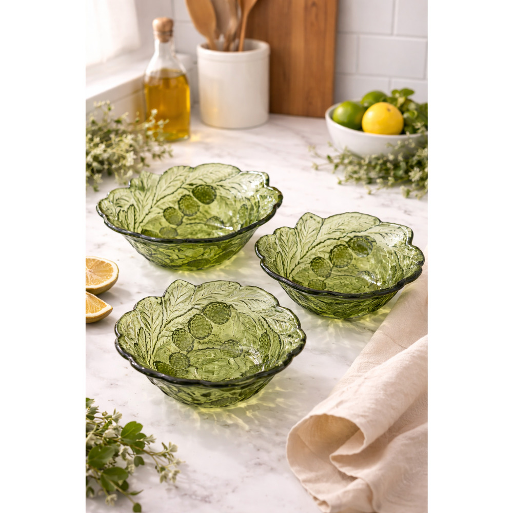 Indiana Glass Loganberry Bowls Avocado Green MCM Set of 3